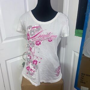 Harley-Davidson White and Pink Floral Tee